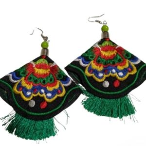 Brocade Multi Color Hmong Fabric Earrings
